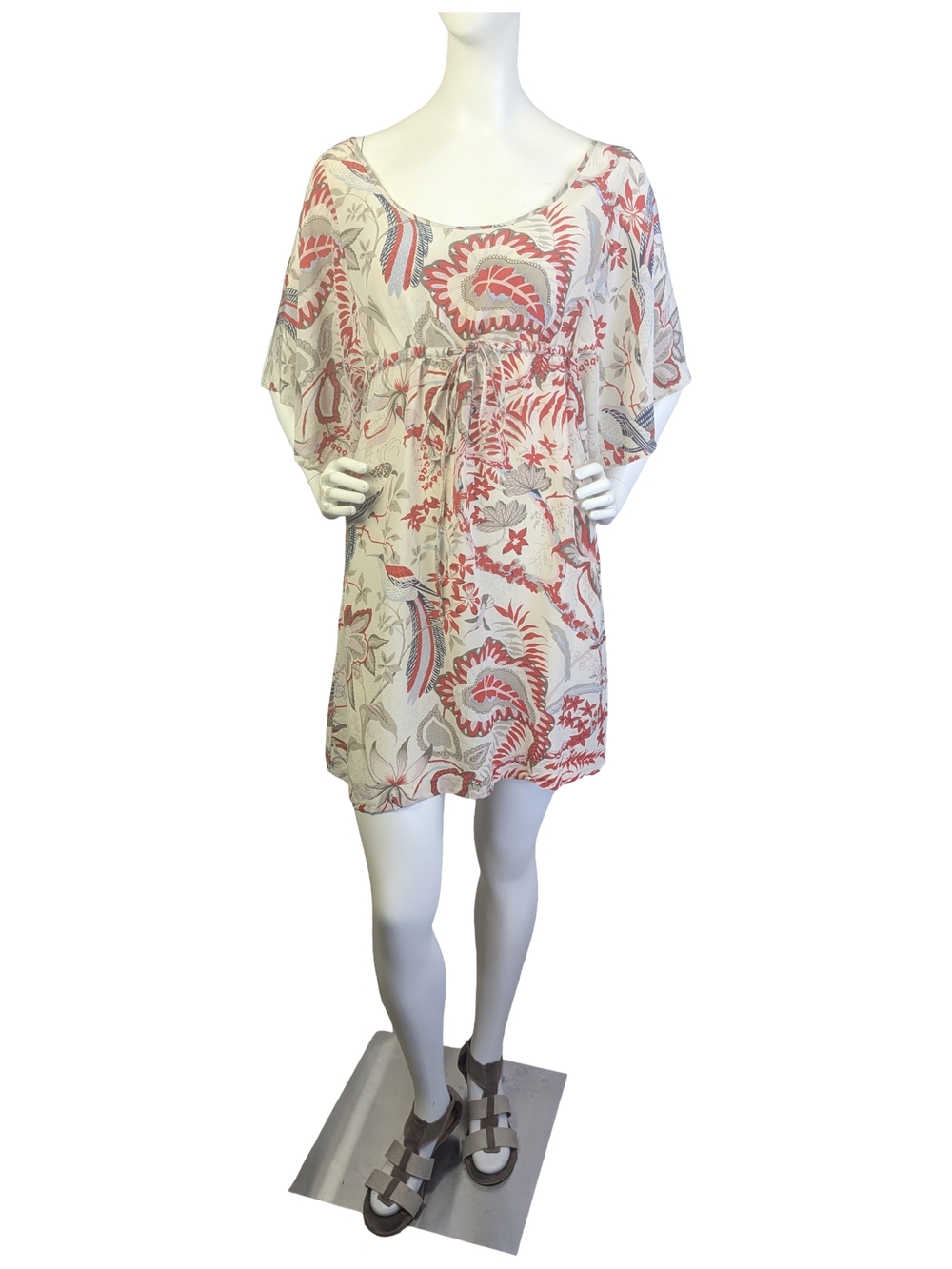 Margit Brandt 100% Silk Floral Boho Dress Batwing Sleeve Empire Waist Size M - Picture 3 of 10